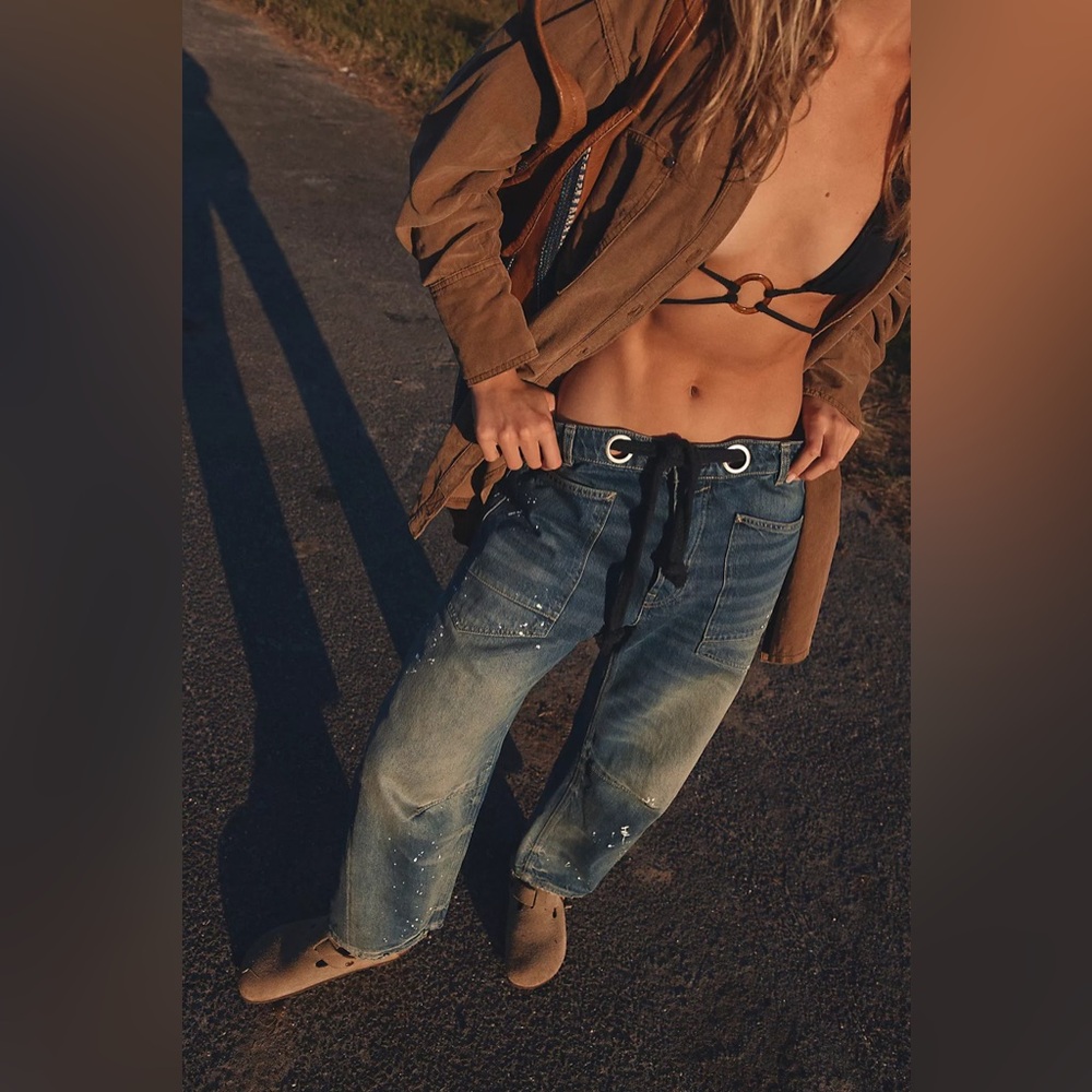 We The Free Blue Distressed Wide Leg Jeans - Picture 5 of 12